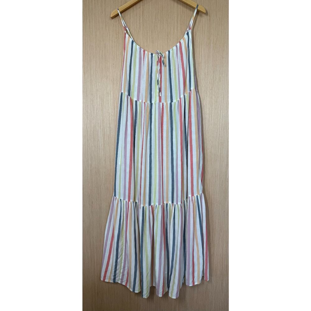 Old Navy Striped Tiered Maxi Swing Sundress Size Large Pockets Multicolor - Picture 2 of 13